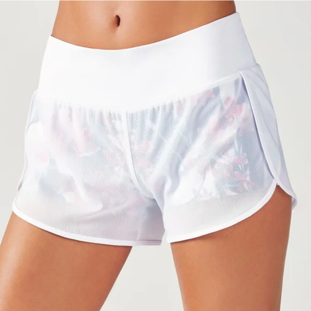 FABLETICS Renata white palm blossom mesh shorts L